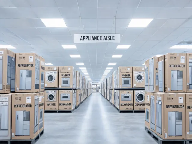 Big box appliance retail aisle